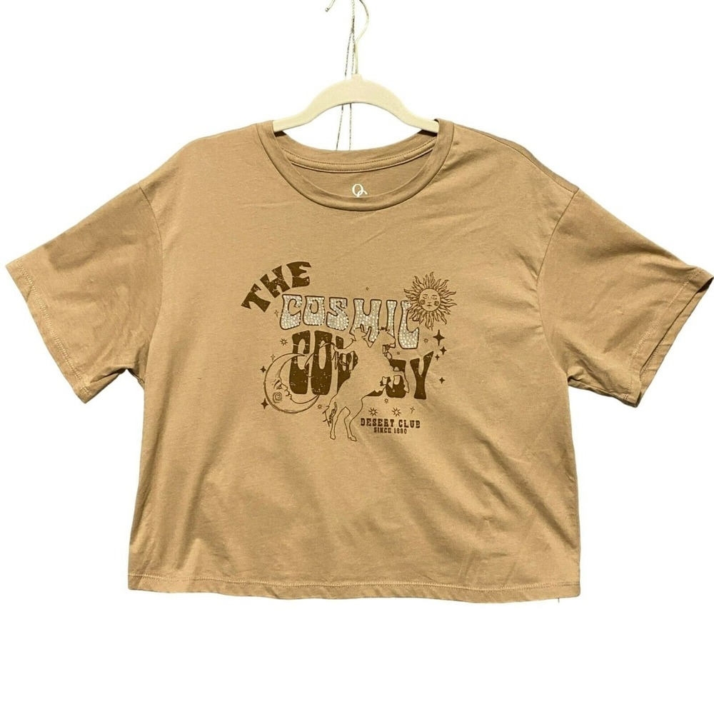 The Cosmic Cowboy Crop Top Women's Large By Organic Generation Beige Rhinestones